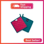 Encasa Xo Heat Resistant Cotton Pot Holders With Hanging Loop - Set Of 2 Azul. Fixed Price $19.01.