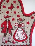 Red Austrian Couple Theme Oven Mitt Boy Girl Butterflies Flowers Vintge. Fixed Price $18.99.