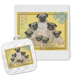 Pug Family Fawn Kitchen Dish Towel And Pot Holder Gift Set. Fixed Price $24.95.