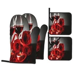 Red Wine Glass Candle Oven Mitts Pot Holders Sets Of 4 Roses. Fixed Price $26.89.