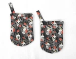 Skulls Webs & Roses Oven Mitts (set Of 2). Fixed Price $25.00.
