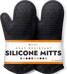 Homwe Silicone Oven Mitts 13.7 Inch Heat Resistant Waterproof Gloves Black Pair. Fixed Price $22.99.