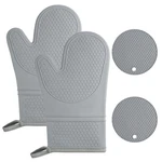 Auauy Oven Mitts With 2 Potholders, Silicone Gloves Heat Resistant Gray. Fixed Price $16.56.