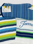 New Fiesta Logo & Blue Striped Kitchen Towels W/ Matching Oven Mitt Set Of 3 Nwt. Fixed Price $33.25.