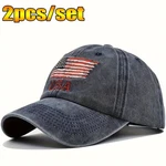 2PCS Distressed Washed American Flag Embroidered Baseball Caps Snapback Hats. Fixed Price $14.03.