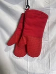 Set Of 2 Silcone Tipped Oven Mitts In Red. Fixed Price $12.00.