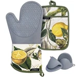 Dassira Oven Mitt, Pot Holder And Mini Mitts Set, Heat Resistant Silicone Lemons. Fixed Price $18.00.