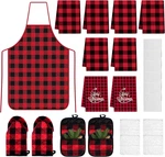 25 Pcs Christmas Plaid Kitchen Towels Apron Pot Holders Oven Mitts Set Includ.... Fixed Price $44.99.