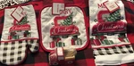 Set Of 4 Red Truck Kitchen Towel, Oven Mitt, Toothpick & Pot Holder X-mas Tree. Fixed Price $12.00.