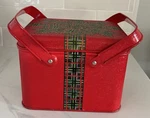 Vintage Potpourri Press Christmas Candy Cookie Tin Handles Red W/plaid Bow Usa. Fixed Price $12.00.