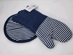 Martha Stewart Baking, Cotton Pot Holder & Oven Mitt Set, Blue/white, Striped. Fixed Price $19.99.