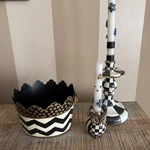 Retired Mackenzie Childs Zig Zag Courtly Check Toile Cache Pot Nib. Fixed Price $74.95.