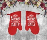 Set Of 2 - Quilted Cotton Oven Mitts Red Fresh Sarcasm Served Daily Gift. Fixed Price $18.99.