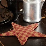 Burgundy Star Trivet Country Farmhouse Shape Khaki Checked 10". Fixed Price $11.89.