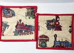 Train Engines Pattern POTHOLDER-9 X 9"-SET Of 2 Handmade-pizazz Creations. Fixed Price $14.00.