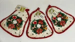 Vintage- New Set Of 3 Franco Christmas Holiday Wreath Floral Holly Pot Holders. Fixed Price $12.99.