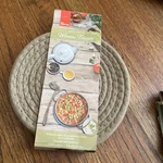 Set Of 3 Kitchen Discovery 8 Inch Chenille Woven Trivets Camel Cream Round Nwt. Fixed Price $14.37.