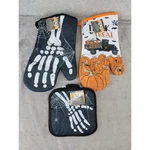 Halloween Oven Mitt Pot Holder Set 3PC Skeleton Pumpkin Trick Or Treat. Fixed Price $19.98.