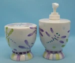Toothbrush Holder Lotion Dispense Set Dragon Fly Floral Skl/ww Ceramic. Fixed Price $24.99.