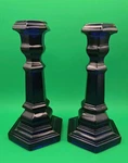 Metropolitan Museum Art Set Of 2 Cobalt Blue Glass Candlestick Holders 7.5" Mma. Fixed Price $35.99.