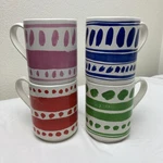 Kate Spade In Good Taste Stackable Set Four Coffee Mugs Tea Multicolor 12OZ. Fixed Price $16.00.