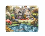 Cottage Park Pad Lake River Flowers Watercolor Painting Art 7 3/4 X 9". Fixed Price $11.95.