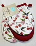 Martha Stewart Mini Oven Mitts (2) Cherries Dark Red Green 100% Cotton Nwt. Fixed Price $18.99.