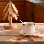 Wooden Trivets For Hot Dishes Tree Coasters Set 4 + Stand Christmas Natural Nib. Fixed Price $24.99.