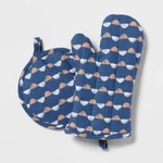 2PC Cotton Oven Mitt And Pot Holder Set Blue - Geometric Print Threshold #978. Fixed Price $7.99.