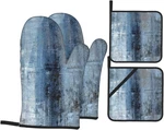 Blue And Grey Abstract Art Oven Mitts Pot Holders Sets Of 4 High Heat Resist. Fixed Price $24.81.