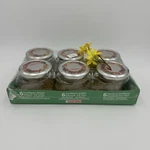 Set (6) Frucht & Fun Glass Screw On Lid Jam Jars By Leifheit 1/4 Liter Germany. Fixed Price $99.00.