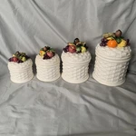 Vintage Creative Imports Basket Weave Canister Set W/majolica Style Fruit Lids. Fixed Price $149.99.
