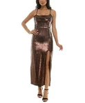 Violet Weekend Juniors' Sequined Bodycon Side-slit Dress BROWN-7/8. Fixed Price $59.99.