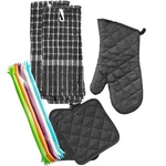 5 Piece Grey White Theme Kitchen Oven Mitt Pot Holder Towels Set Home Cor. Fixed Price $16.00.