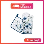Arquiel Blue Watercolor Flower Oven Mitts And Pot Holders Sets 100% Cotton Heat. Fixed Price $16.94.