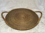 Pampered Chef Serving Tray Woven Selections Rattan Double Handle 17" Wood Bottom. Fixed Price $40.00.