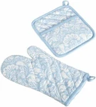 Dii Blue & White Damask Potholder Oven Mitt Combo Set Free Shipping New. Fixed Price $15.99.