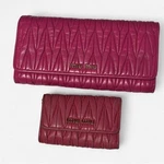Miu Pink Quilted Wallet And Card Holder Set. Fixed Price $199.00.