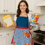 Pioneer Woman 3-PIECE Kitchen Set Flea Market Pattern-apron, Oven Mitt Potholder. Fixed Price $18.00.