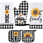 5 Pieces Buffalo Plaid Kitchen Towels Oven Mitts And Pot White, Black, Orange. Fixed Price $26.11.