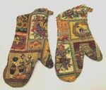 Two Quilted Autumn Thanksgiving Pilgrims Harvest Pumpkin Oven Mitts Potholders. Fixed Price $20.00.