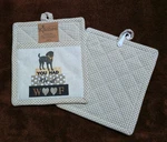 Dog Potholders Pocket Mitt Set Kay Dee Four Legged Word Pattern Nwt. Fixed Price $12.98.