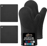 Gorilla Grip Bpa-free Soft Silicone Oven 12.5 Mitts + 7 Trivets, Black. Fixed Price $36.50.
