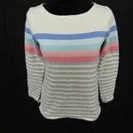 Talbots Shirt Top Blouse Pullover Boat Neck Womens Cream Gray Striped Cotton. Fixed Price $8.63.