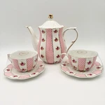 Grace Teaware Pink Polka Dot Rose Floral Porcelain Teapot And 2 Cup Saucer Set. Fixed Price $225.00.