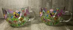 Flowers & Butterflies Pair Glass Coffee Cups, Hand Painted 16 Oz Lovely. Fixed Price $9.00.