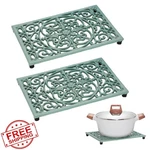 Sumnacon Cast Iron Trivet Set 2, Green, Heat Resistant Cooktop Pan Pot. Fixed Price $42.99.