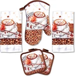 : 5-PIECE Caf Latte Kitchen Towel Set Quilted Oven Mitt & 2 Potholders, Perfe. Fixed Price $26.99.