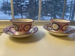 Two British 19TH Century Pink Luster China Tea Cups And Saucers. Fixed Price $175.00.