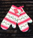 Lenox Christmas Holiday Stripe Set Of 2 Kitchen Oven Mitts Green Red White Holly. Fixed Price $26.67.